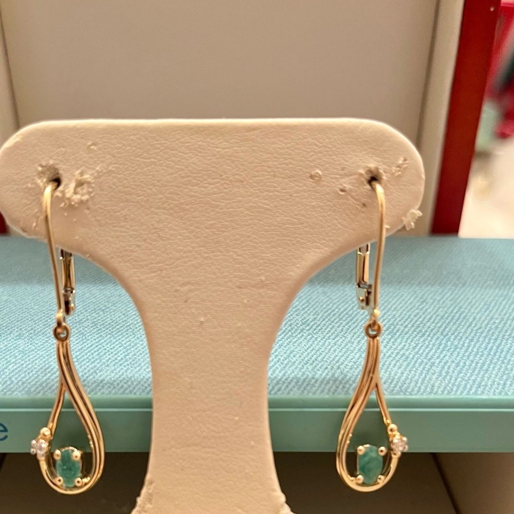 14K Yellow Gold Emerald And Diamond Dangle/Drop Earrings 3.58 Grams
